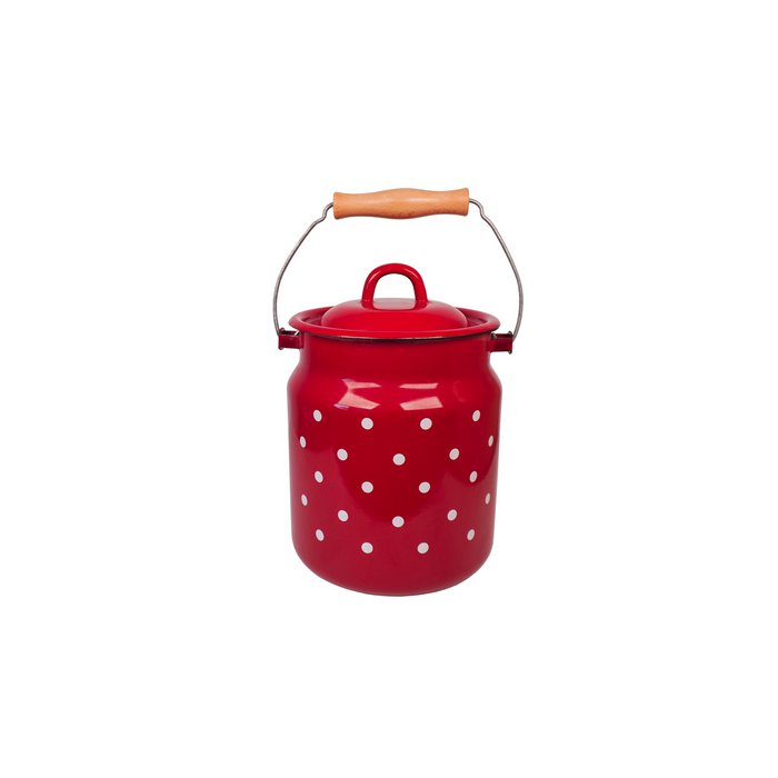 Enamel milk jug dots red