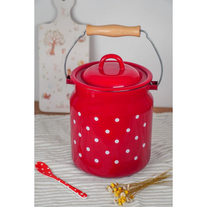 Enamel milk jug dots red