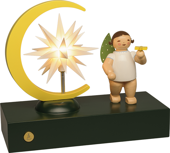 Engel mit Mondsichel und Herrnhuter Miniaturstern