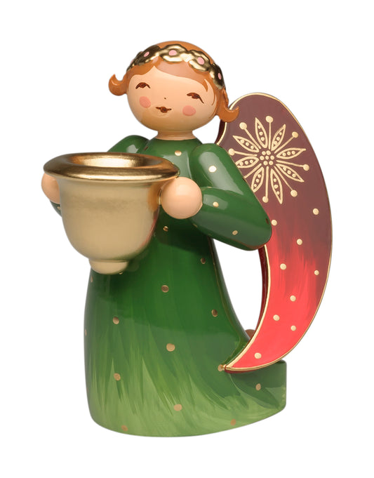 Angel richly painted, green, small, kneeling