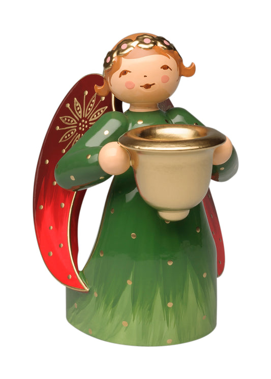 Angel richly painted, green, small, kneeling