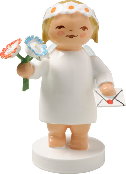 Ange bienfaiteur avec bouquet et lettre