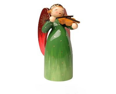 Ange richement peint, vert, avec violon