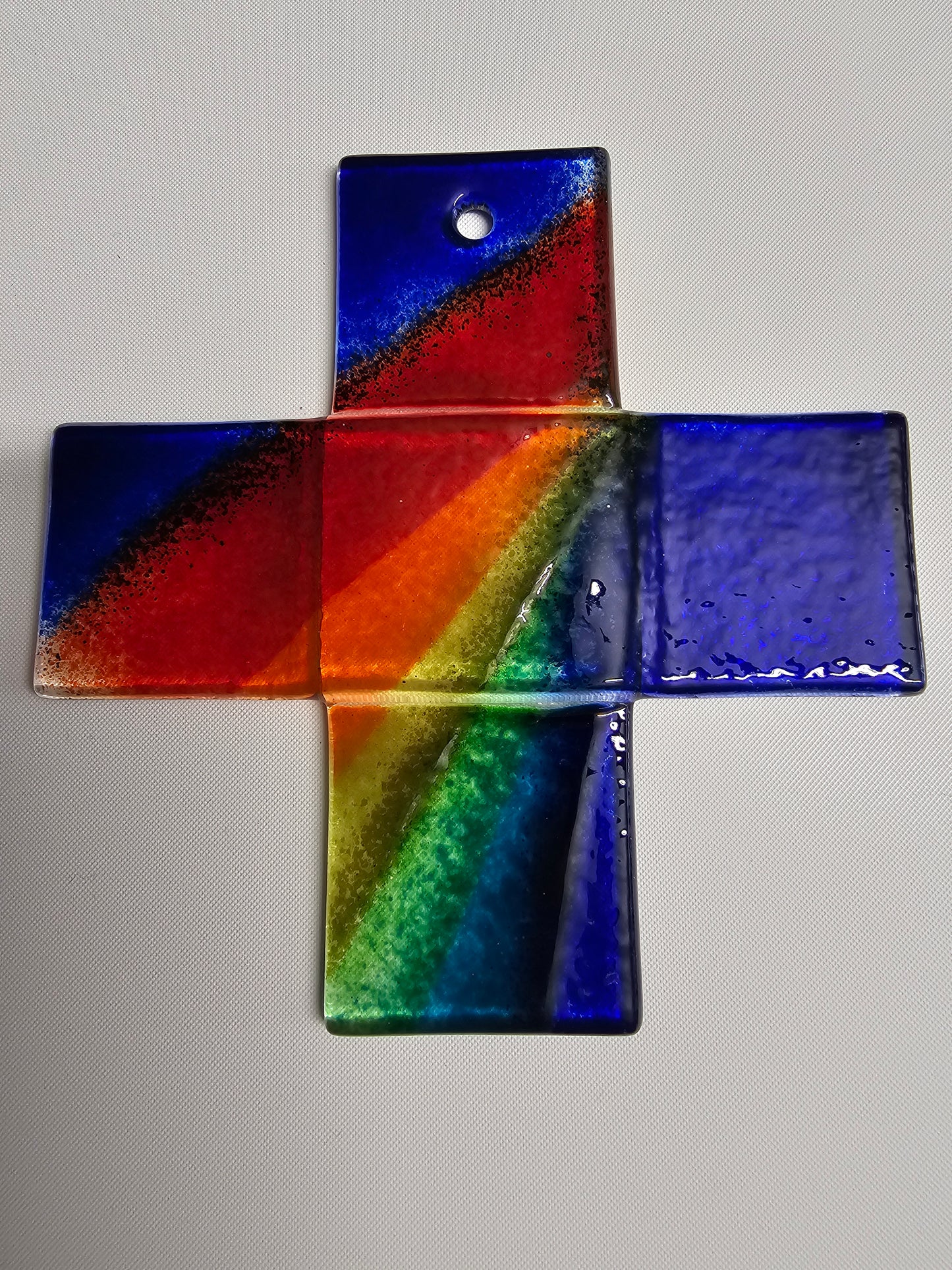 Rainbow glass cross, small