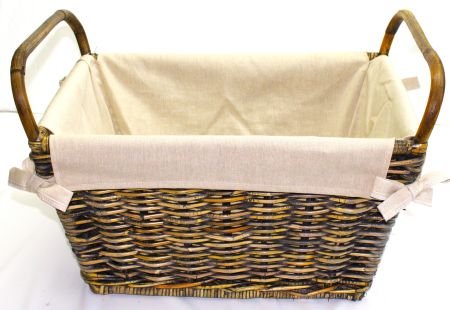 Rattan wooden basket brown washed with linen lining