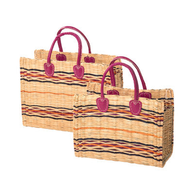 Straw shopping bags green-yellow or pink