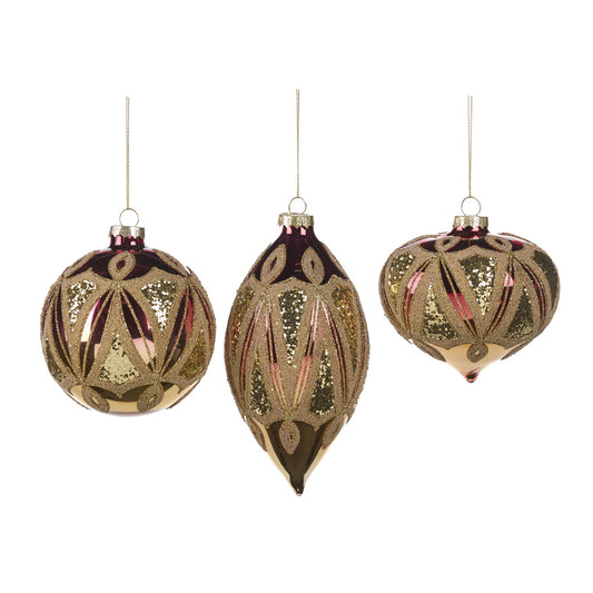 Glasornament burgund / gold