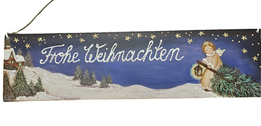 Schilf Engel mit Baum "Frohe Weihnachten"