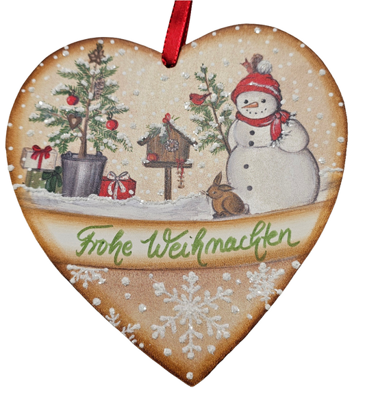 Herz mit Schneemann "Frohe Weihnachten "