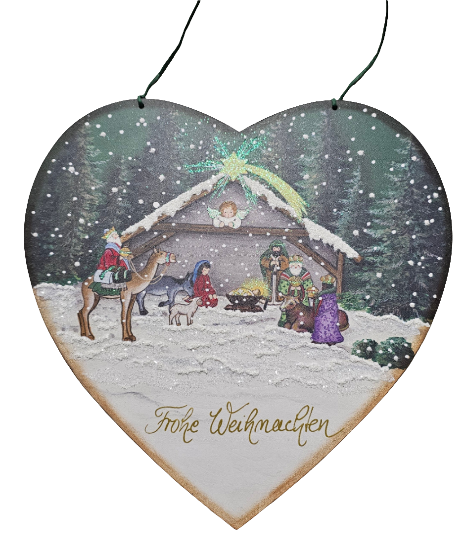 Herz mit Krippe "Frohe Weihnachten"