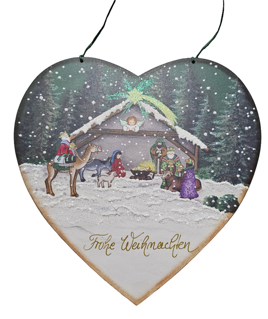 Herz mit Krippe "Frohe Weihnachten"