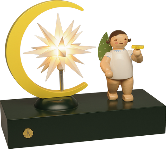 Engel mit Mondsichel und Herrnhuter Miniaturstern