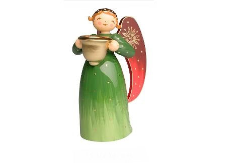 Angel richly painted, green, with light bowl